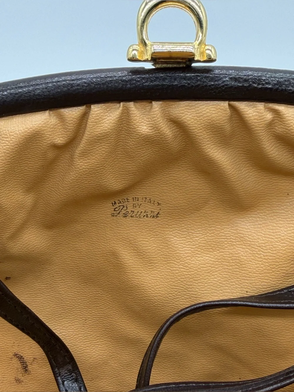 Vintage Late 1960s–1970s Peruzzi Italy Brown Suede Leather Frame Shoulder Bag